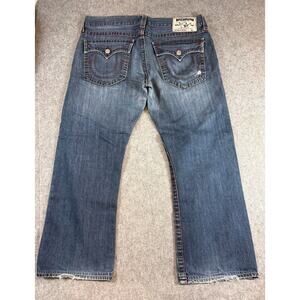 VINTAGE Y2K True Religion Straight Jeans Mens Blue Denim Low Rise USA Size 38
